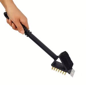 Brosse de nettoyage de barbecue d'extérieur moderne trois-en-un à long manche en acier inoxydable écologique pour pique-niques – Vente en gros - Product Image 2