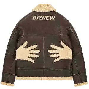 DiZNEW hug me OEM Custom Winter Shearling Jacket classic high quality PU Leather Jackets lamb leather bomber jacket
