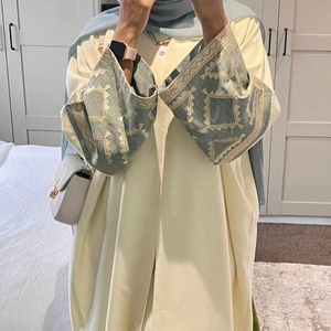 2025 nuovo stile di ricamo in lino aperto Abaya turchia EID ragazza Abaya musulmana vestito da donna modesto Dubai Abaya - Product Image 6