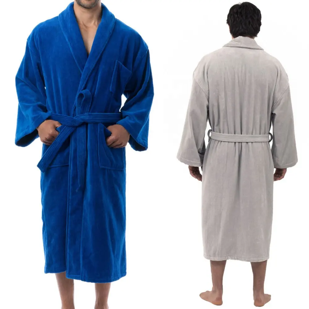 Modern Luxury 100% Cotton Terry Hotel Spa Bathrobe Solid Night Gown for Men