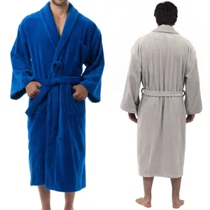 Modern Luxury 100% Cotton Terry Hotel Spa Bathrobe Solid Night Gown for Men