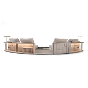 Modular Premium Leather Upholstery Luxury Villa Penthouse Italian Corner L-Shape Living Room Furniture Sectional <b>Set</b> - Product Image 4