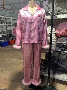 European and American Style Women Striped Pajamas Fashion <strong>Fluffy</strong> <strong>Pyjama</strong> Femme Nighty Soft Skin-friendly Homewear Loungewear <strong>Sets</strong> - Product Image 5