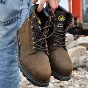 Safetoe इस्पात पैर की अंगुली के लिए पागल हार्स चमड़े गुडइयर झालर सुरक्षा बूट पुरुषों महिलाओं के फैशनेबल पंचर सबूत एकमात्र सुरक्षा जूता - Product Image 4