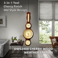 Termometer Barometer Hygrometer DJ Ambient Weather DWS2408 Pengukur Suhu & Kelembapan dengan Skala Kayu Ceri