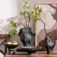 Matte antracietgrijze keramische vaas, organisch gerimpeld, voor gedroogde bloemen, fruit, Wabi-Sabi decoratie voor moderne woonkamer