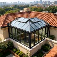Véranda modulaire en aluminium et verre, pavillon, porte coulissante en verre, espace de vie extérieur