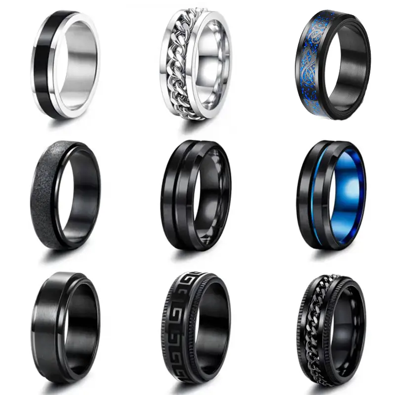 Anillo con forma de cadena giratoria europea y americana 2024, anillo de acero inoxidable para parejas, mujeres y hombres, anillo de acero de titanio