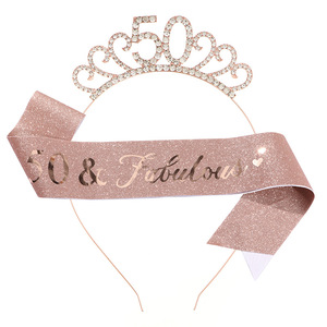 50th Birthday Party Favor Set Crown & Fabulous Sash Regalos de graduación perfectos para mujeres y amigos Y636 - Product Image 1