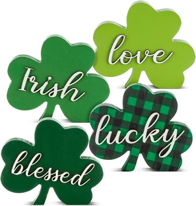 Venta al por mayor irlandés Lucky Blessed Love tréboles de madera artesanías trébol de madera bandeja escalonada signo para el Día de San Patricio decoración de la Mesa del hogar - Product Image 1