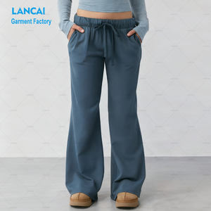 Nouveauté, vêtements de détente personnalisables pour femmes, pantalons de survêtement évasés baggy à jambe large en molleton éponge de coton - Product Image 1