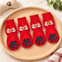 Chaussettes rouges pour chien avec grip antidérapant en silicone, bottines en tricot doux pour la protection des pattes des animaux domestiques, pour sols intérieurs, confortables pour un usage quotidien