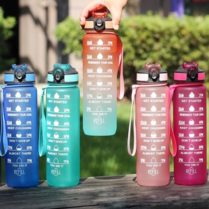 32oz Plastic Sport Gym Bottle Bpa Free Flip <b>Top</b> Cover Drink Water Bottle With Time Marker Straw Strainer - Product Image 3