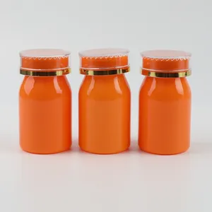 ขวดพลาสติก PET เกรดอาหารสีส้มขนาด100มล. วิตามินแท็บเล็ตอาหารเสริมขวดบรรจุภัณฑ์