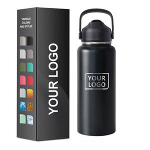 Bouteilles d'eau isothermes à double paroi personnalisées pour la randonnée, gourdes, tasses, 18oz 32oz, en acier inoxydable, avec paille, pour le voyage - Product Image 1