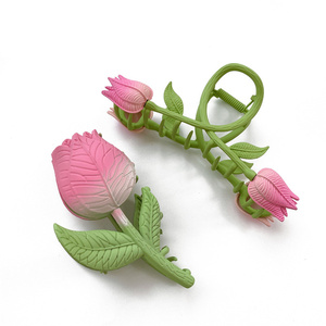 2022 New Claw Clip per le donne Fashion Pink 3D tulip flower Hair Claws for ladies Shark Clip accessori per capelli - Product Image 6