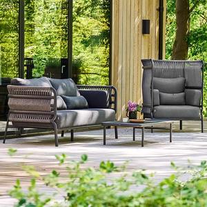 Salon de jardin en rotin avec structure en alliage d'aluminium, résistant aux intempéries, en forme de L, pour villa et maison d'hôtes - Product Image 5