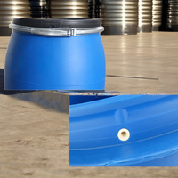 Fût en plastique bleu de 200 litres, HDPE, à ouverture supérieure, qualité alimentaire, recyclable, pour l'emballage de l'eau, des aliments, de l'huile, capacité de 55 gallons