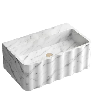 Customized White Marble Bathroom <b>Vanity</b> <b>Table</b> Top Countertop Basin Fluted Hand Washbasin - Product Image 4