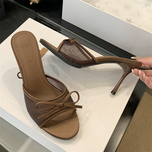 XSD Summer Ladies Brown Peep Toe Stiletto High Heel <b>Sandals</b> Breathable European American Fashion Anti-Slippery Height Increasing - Product Image 3