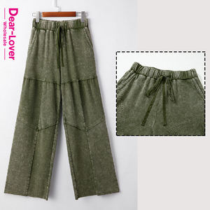 Cher amoureux en gros lavage minéral à plusieurs niveaux Patchwork cordon Palazzo lâche dames décontracté Baggy <span class=keywords><strong>pantalon</strong></span> à jambes larges femmes - Product Image 2