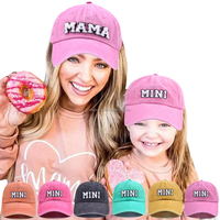 Topi Baseball Mama Mini Chenille Letter Parent Child Matching, Katun Dicuci, Gaya Vintage, Bordir Custom, Topi Ibu & Anak