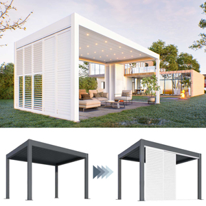 Kit de Pergola en Aluminium Écologique 12x20 pieds à Assemblage Facile DIY, Toit à Lames Motorisé Étanche, Abri Extérieur Naturel avec Porte - Product Image 2