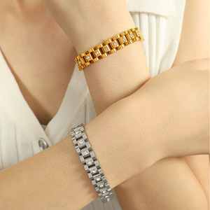 Pulsera de cristal chapada en oro, diseño geométrico, 18 cm, joyería de uso diario para mujer - Product Image 4