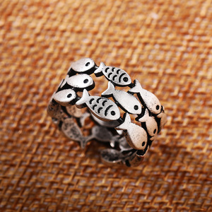 Anello a strati larghi con motivo pesce per donna, stile vintage, grazioso, a forma di animale, per uso quotidiano, accessori moda - Product Image 4