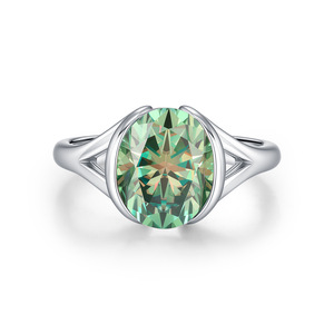 S925 <b>Silver</b> Niche Luxury Green Gemstone <b>Silver</b> <b>Ring</b> Elegant Oval CZ <b>Solitaire</b> Promise Band Statement Band for Women - Product Image 1