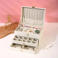 Boîte à bijoux à 3 étages, grande capacité, 2 tiroirs, en cuir PU, avec serrure, pour femmes, maman, cadeaux de Noël