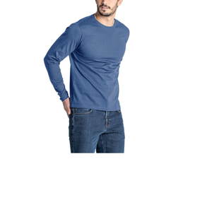 Camisa deportiva de punto transpirable de talla grande para hombre, manga larga, cuello redondo, azul sólido, logotipo personalizado, impresión por sublimación para la temporada de verano - Product Image 3