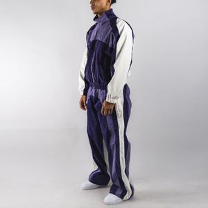 Custom Luxury Corduroy <b>Cropped</b> <b>Zip</b> <b>up</b> Tracksuit Stripe Vintage Color Blocked Jacket Sweat Suit Sweatpants and <b>Hoodie</b> Set - Product Image 2