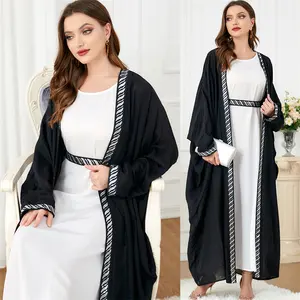 Deluxe Multicolor Opaque Luxury Long Sleeve Dubai Islamic Clothing Middle East 2 Pieces Black Abaya Women Muslim Dress Kaftan