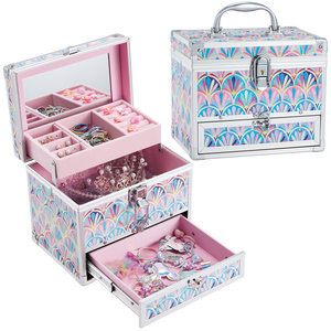 Portable Jewelry Box Lockable <b>Makeup</b> Storage <b>Case</b> with Mirror Bottom Drawer Aluminum Cosmetic Organizer Box - Product Image 1