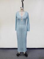 Robe longue de plage sexy en maille, dos nu, col en V, élégante, taille haute, coupe trapèze, manches longues, cache-maillot de bain transfrontalier