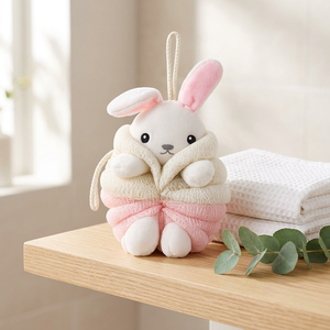 Éponge de bain en forme de lapin mignon en PE, pouf de douche en peluche, boule de bain exfoliante pour adultes, design simple - Product Image 4