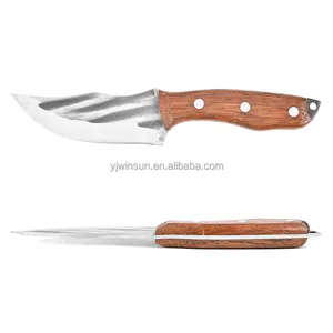 Venda imperdível faca de corte com cabo de madeira original de alta qualidade e lâmina de caça com padrão martelado faca ao ar livre