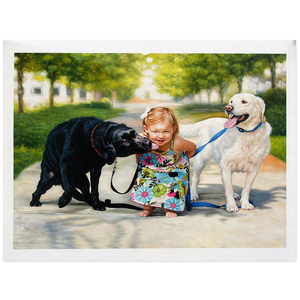 Pintura al Óleo Impresionista Personalizada Hecha a Mano, Retrato <span class=keywords><strong>de</strong></span> Niño y Perro a Partir <span class=keywords><strong>de</strong></span> Foto, Niño Abrazando a su Mascota, Arte Realista para Pared en Lienzo - Product Image 2