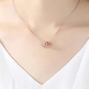 Haute Qualité Personnalisé Double Coeur Véritable Collier En Argent Sterling 925 pour Femmes Saint Valentin