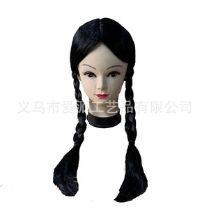 Black Bangs Double <b>Braid</b> Wig Cosplay Girl Hair <b>Accessory</b> Braided Wig For Costume Party Halloween - Product Image 4