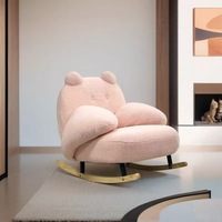 Fauteuil à bascule Tenghang avec oreilles d'ours, en velours avec base en bois massif, canapé de détente individuel pour salon, chambre et balcon