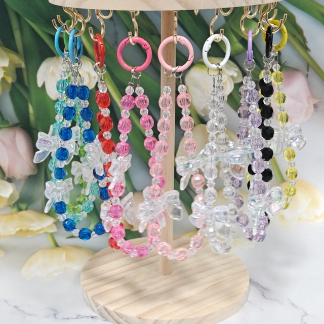 Girl Sweet Butterfly Heart Bow Beaded Phone Chain Charm Lanyard for iPhone Samsung case Universal Accessories Jewelry Pendant