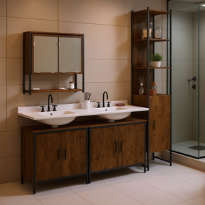 Bathroom Furniture <b>Set</b> <b>Wood</b> Modern Rectangle Brown Easy To <b>Clean</b> Bathroom - Product Image 2