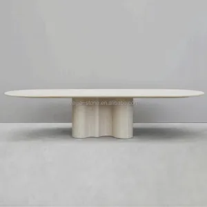 Natural Polido afiado Travertino Mesa De Café Móveis De Pedra Forma Oval Mesa De Travertino mármore Mesa De Jantar