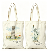 Sacs fourre-tout en toile personnalisés souvenirs de ville, sacs de courses réutilisables en coton avec logo OEM pour les boutiques de cadeaux touristiques, sacs écologiques