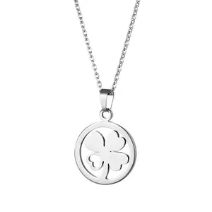 Custom Fashion Jewelry 4 Leaf Clover Pendant Silver Color Stainless Steel Pendant Necklace
