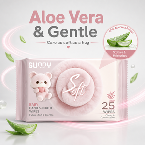 OEM ODM 25 <strong>Sheets</strong> Aloe Vera Baby Hand Mouth Wet Wipes Soft Barrier Series Mild Formula Suitable Mother Baby Fragrance Free Wipes - Product Image 1