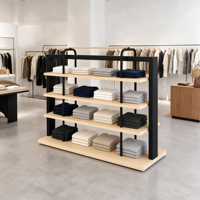 Étagère de présentation en bois à double face avec cadre noir, 4 niveaux, pour îlot central, avec main courante, sur mesure