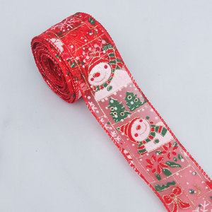 ริบบิ้นขอบรูปต้นคริสต์มาสยาว6ซม. 300หลาลายกวางและต้นคริสต์มาสเลียนแบบผ้าลินินเหมือนเคราสีแดง - Product Image 5